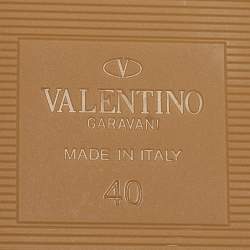 Pre Owned Valentino Brown Leather Roman Stud Flat Slides Size 40