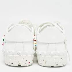 Pre Owned Valentino White Leather Rockstud Low Top Sneakers Size 44
