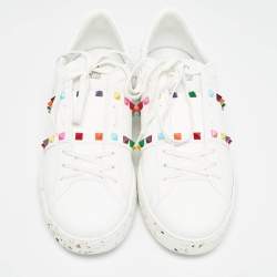 Pre Owned Valentino White Leather Rockstud Low Top Sneakers Size 44