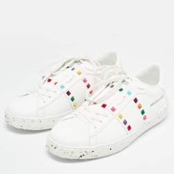 Pre Owned Valentino White Leather Rockstud Low Top Sneakers Size 44