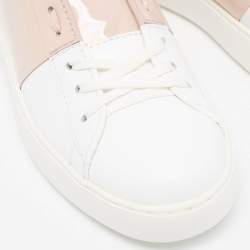Pre Owned Valentino White/Beige Leather Rockstud Low Top Sneakers Size 38
