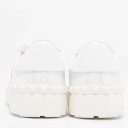 Pre Owned Valentino White/Beige Leather Rockstud Low Top Sneakers Size 38