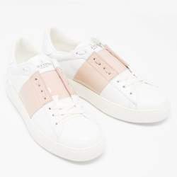 Pre Owned Valentino White/Beige Leather Rockstud Low Top Sneakers Size 38