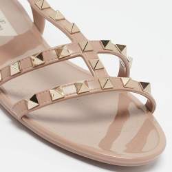 Pre Owned Valentino Dusty Pink Rubber Rockstud Ankle Strap Flat Sandals Size 39