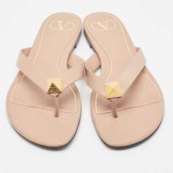 Pre Owned Valentino Dusty Pink Leather Roman Stud Thong Flats Size 39