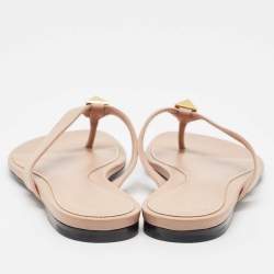 Pre Owned Valentino Dusty Pink Leather Roman Stud Thong Flats Size 39