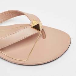 Pre Owned Valentino Dusty Pink Leather Roman Stud Thong Flats Size 39