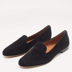 Pre Owned Valentino Black Suede One Rockstud Smoking Slippers Size 38.5