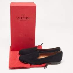 Pre Owned Valentino Black Suede One Rockstud Smoking Slippers Size 38.5