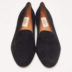 Pre Owned Valentino Black Suede One Rockstud Smoking Slippers Size 38.5