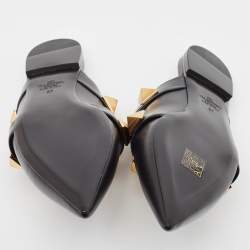 Pre Owned Valentino Black Leather Roman Stud Flat Mules Size 37