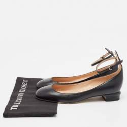 Valentino Black Leather Ankle Strap Ballet Flats Size 39