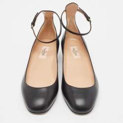 Valentino Black Leather Ankle Strap Ballet Flats Size 39