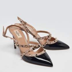 Valentino Black/Beige Leather and Patent Rockstud Pumps Size 39.5