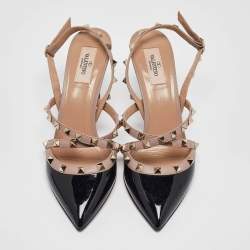 Valentino Black/Beige Leather and Patent Rockstud Pumps Size 39.5