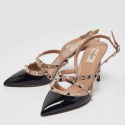 Valentino Black/Beige Leather and Patent Rockstud Pumps Size 39.5