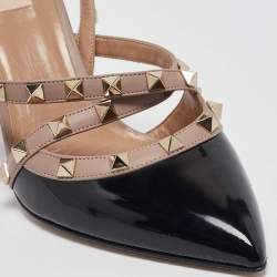 Valentino Black/Beige Leather and Patent Rockstud Pumps Size 39.5