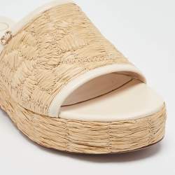 Valentino Beige/Cream Leather and Raffia Wedge Sandals Size 39