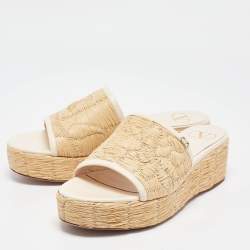 Valentino Beige/Cream Leather and Raffia Wedge Sandals Size 39