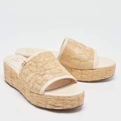 Valentino Beige/Cream Leather and Raffia Wedge Sandals Size 39