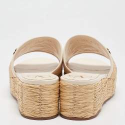 Valentino Beige/Cream Leather and Raffia Wedge Sandals Size 39