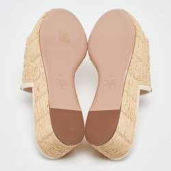 Valentino Beige/Cream Leather and Raffia Wedge Sandals Size 39