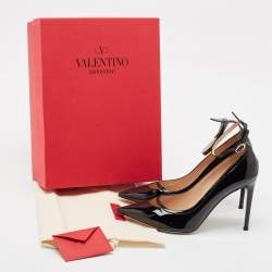 Pre Owned Valentino Black Patent Leather Ankle Strap Pumps Size 38.5