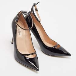 Pre Owned Valentino Black Patent Leather Ankle Strap Pumps Size 38.5