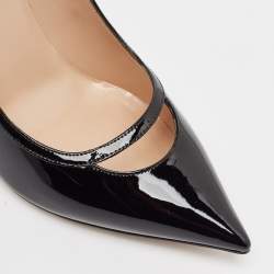 Pre Owned Valentino Black Patent Leather Ankle Strap Pumps Size 38.5
