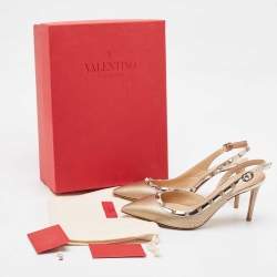 Pre Owned Valentino Metallic Leather Rockstud Pumps Size 38.5
