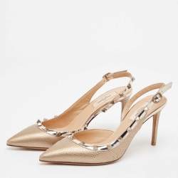 Pre Owned Valentino Metallic Leather Rockstud Pumps Size 38.5