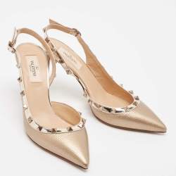 Pre Owned Valentino Metallic Leather Rockstud Pumps Size 38.5
