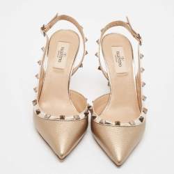 Pre Owned Valentino Metallic Leather Rockstud Pumps Size 38.5