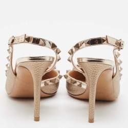 Pre Owned Valentino Metallic Leather Rockstud Pumps Size 38.5