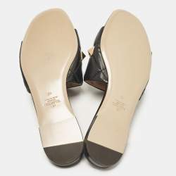 Pre Owned Valentino Black Leather Roman Stud Flat Slides Size 40