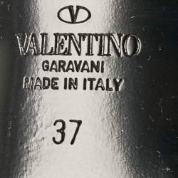 Pre Owned Valentino Black Patent Leather Roman Stud Ankle Strap Pumps Size 37 