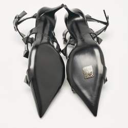 Pre Owned Valentino Black Patent Leather Roman Stud Ankle Strap Pumps Size 37 