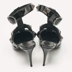 Pre Owned Valentino Black Patent Leather Roman Stud Ankle Strap Pumps Size 37 