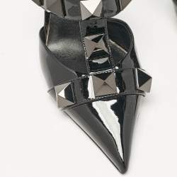 Pre Owned Valentino Black Patent Leather Roman Stud Ankle Strap Pumps Size 37 