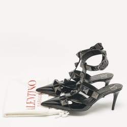 Pre Owned Valentino Black Patent Leather Roman Stud Ankle Strap Pumps Size 37 