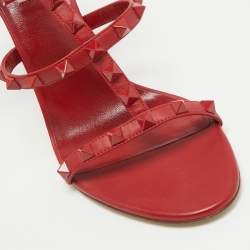 Valentino Red Leather Rockstud Ankle Strap Sandals Size 39.5