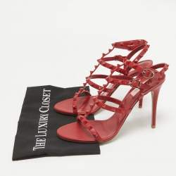 Valentino Red Leather Rockstud Ankle Strap Sandals Size 39.5