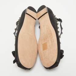 Pre Owned Valentino Black Satin Rockstud Bow Ballet Flats Size 38