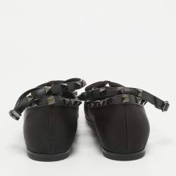 Pre Owned Valentino Black Satin Rockstud Bow Ballet Flats Size 38