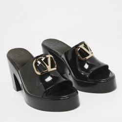 Pre Owned Valentino Black Rubber VLogo Platform Mules Size 42