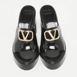 Pre Owned Valentino Black Rubber VLogo Platform Mules Size 42