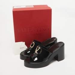 Pre Owned Valentino Black Rubber VLogo Platform Mules Size 42