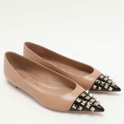 Valentino x Alcove Beige Leather Rockstud Cap Toe Ballet Flats Size 37