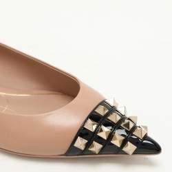 Valentino x Alcove Beige Leather Rockstud Cap Toe Ballet Flats Size 37