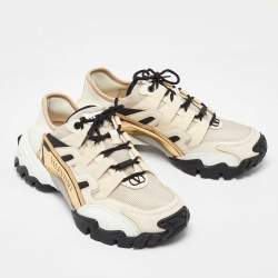Pre Owned Valentino Cream/Black Mesh Fabric and Leather Climbers Sneakers Size 39